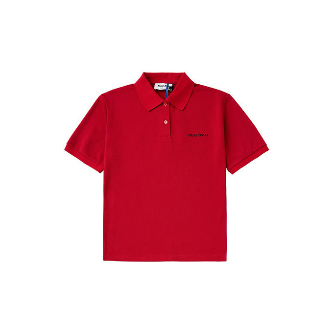 9A+ quality miu miu logo embroidered cotton polo shirt